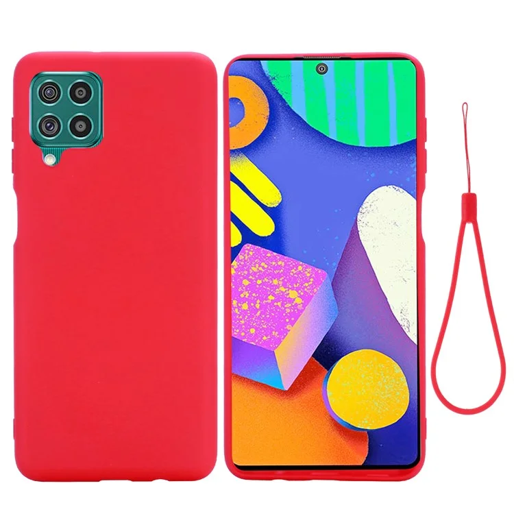 Funda blanda de silicona líquida con correa práctica para Samsung Galaxy F62/M62 - Rojo