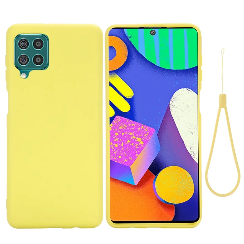 Liquid Silicone Soft Cover Case with Handy Strap for Samsung Galaxy F62/M62 - Yellow