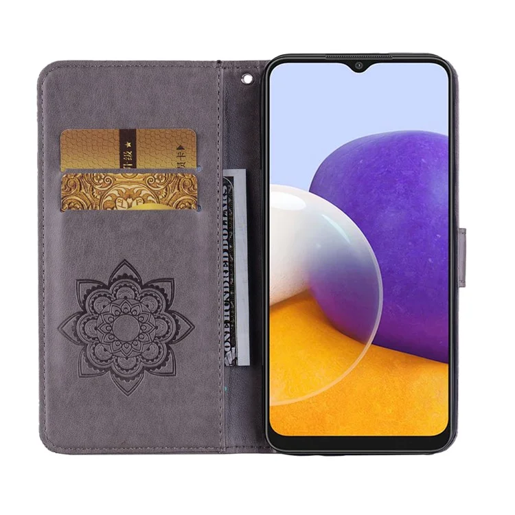 Owl Imprint Rhinestone Decor Leather Phone Cover for Samsung Galaxy A22 5G (EU Version) - Grey