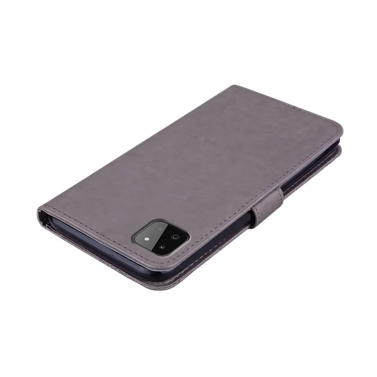Owl Imprint Rhinestone Decor Leather Phone Cover for Samsung Galaxy A22 5G (EU Version) - Grey