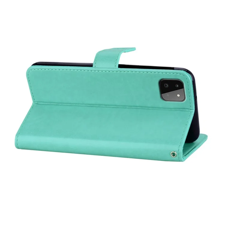 Impressão Flower Owl Stand Stand Phone Leather Cartlet Tampa Para Samsung Galaxy A22 5G (versão da Ue) - Ciano