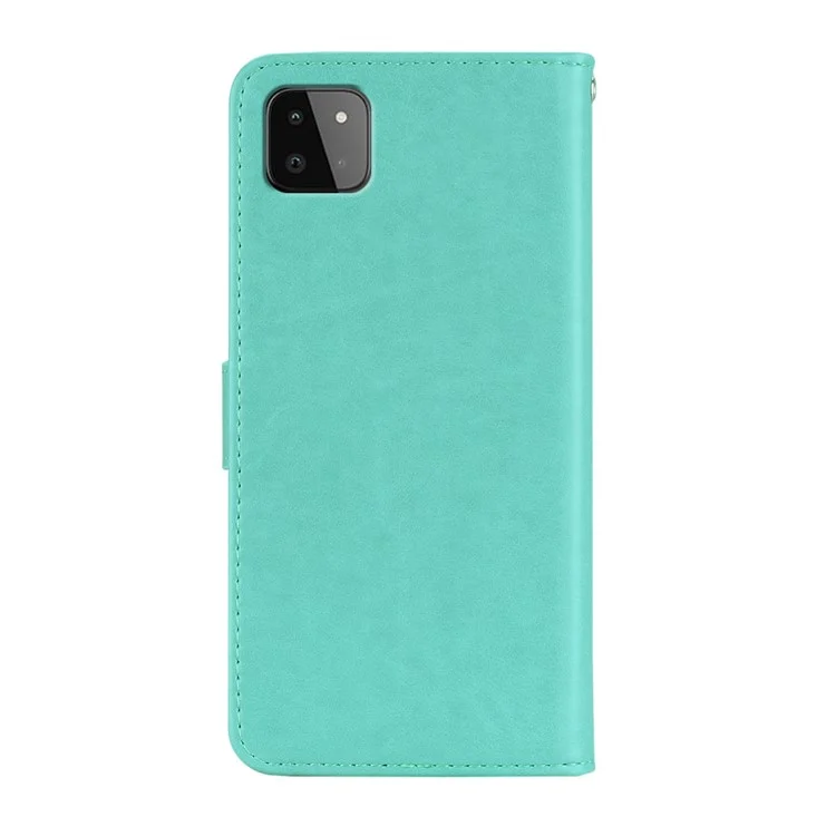 Impressão Flower Owl Stand Stand Phone Leather Cartlet Tampa Para Samsung Galaxy A22 5G (versão da Ue) - Ciano