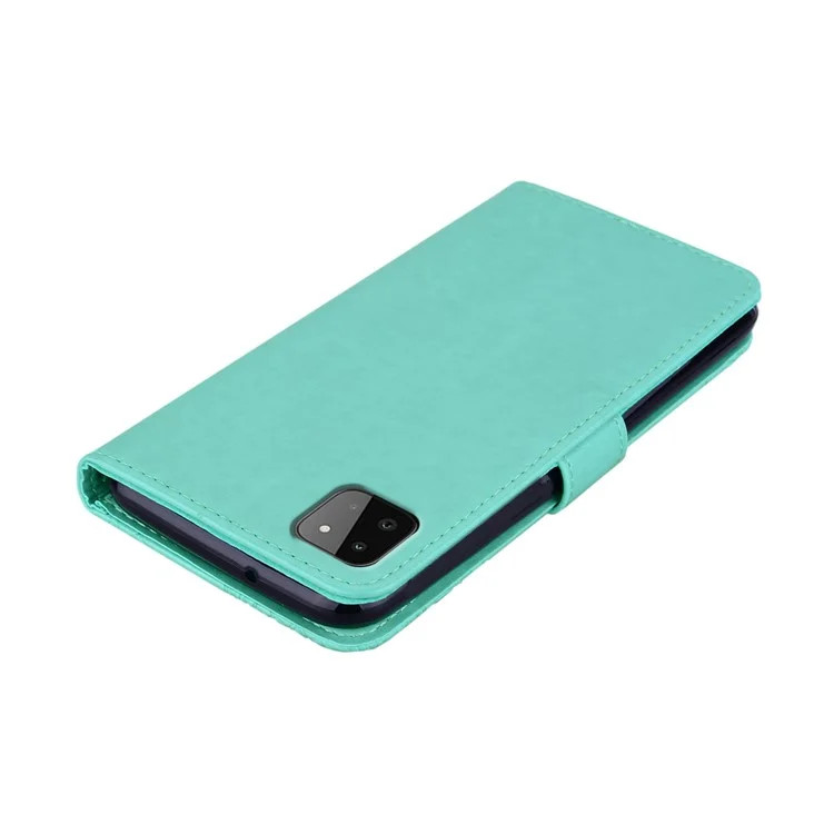 Impressão Flower Owl Stand Stand Phone Leather Cartlet Tampa Para Samsung Galaxy A22 5G (versão da Ue) - Ciano