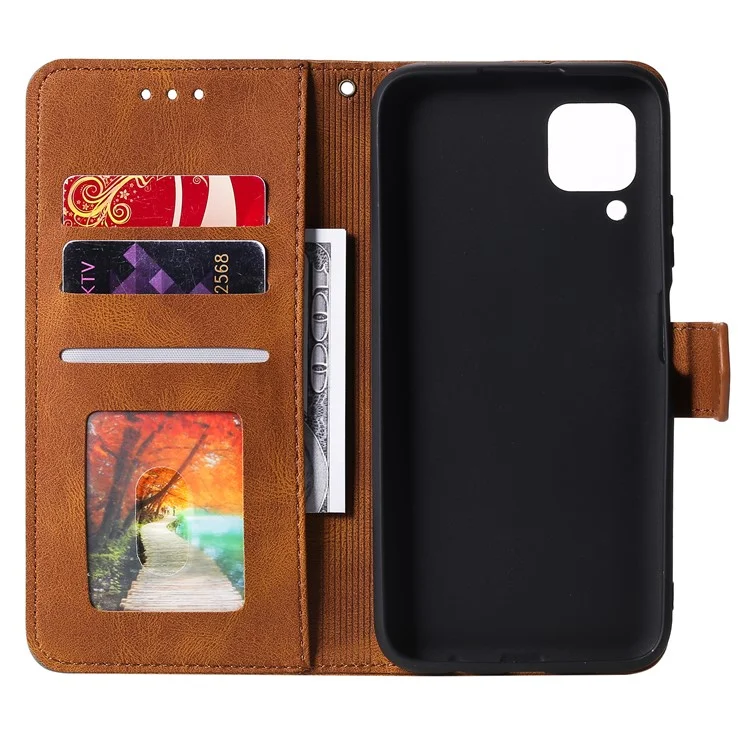 Splicing Stitching Skin-touch PU Leather Case Stand Protector Cover for Samsung Galaxy A22 4G (EU Version) - Brown
