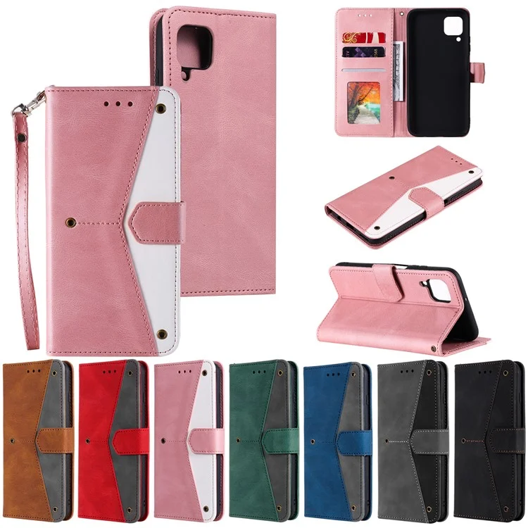 Splicing Stitching Skin-touch PU Leather Case Stand Protector Cover for Samsung Galaxy A22 4G (EU Version) - Brown