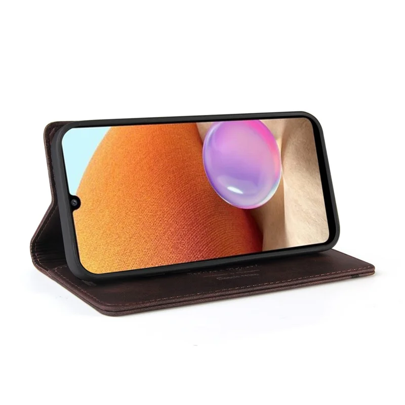 GQ.UTROBE Auto- absorbed Quality Leather Phone Shell Case with Anti-theft Swiping Design for Samsung Galaxy A32 4G - Coffee