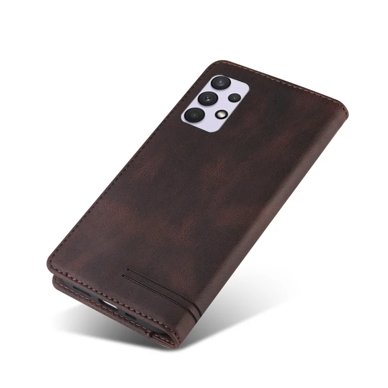GQ.UTROBE Auto- absorbed Quality Leather Phone Shell Case with Anti-theft Swiping Design for Samsung Galaxy A32 4G - Coffee