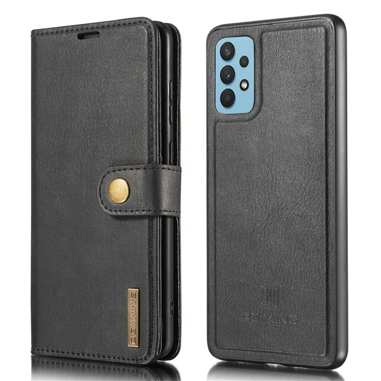 DG.MING Carteira de couro destacável 2 em 1 Capa TPU para Samsung Galaxy A32 4G (Versão UE) - Preto 