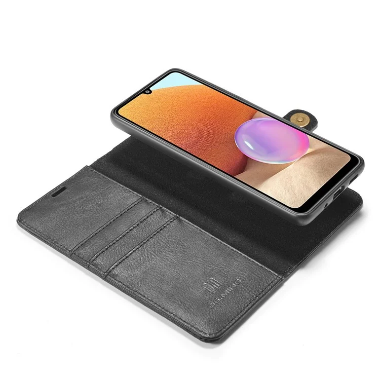 DG.MING Detachable 2-in-1 Leather Wallet TPU Case for Samsung Galaxy A32 4G (EU Version) Cover - Black