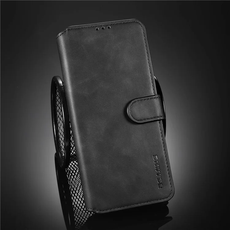 DG.MING Retro Style Full-Protection Leather Wallet Stand Phone Case Cover for Samsung Galaxy S21 FE - Black