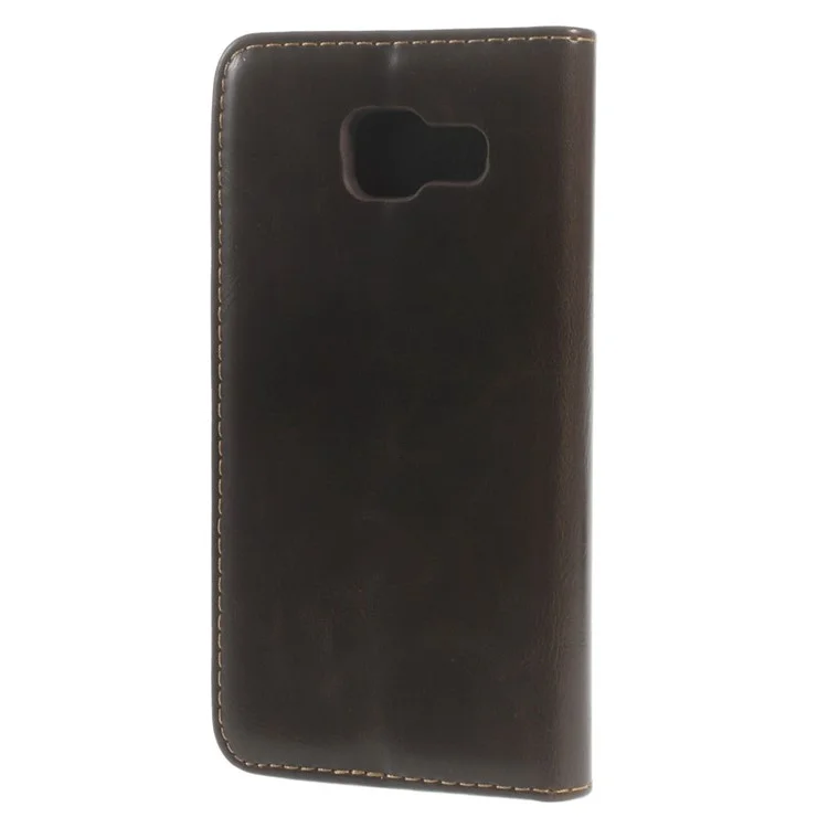 CASEME Oil Wax Folio Leather Protective Shell for Samsung Galaxy A3 SM-A310F (2016) - Brown