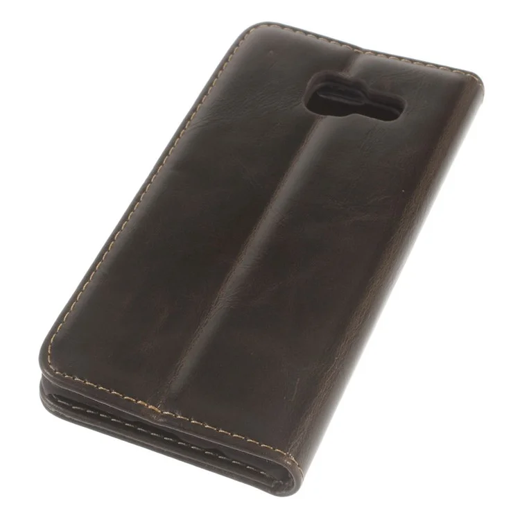 CASEME Oil Wax Folio Leather Protective Shell for Samsung Galaxy A3 SM-A310F (2016) - Brown