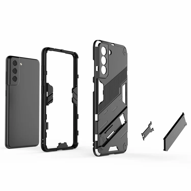 Anti-scratch PC + Case Híbrido de TPU Capa Traseira de Telefone a Prova de Choque com Suporte para Samsung Galaxy S21 FE - Preto