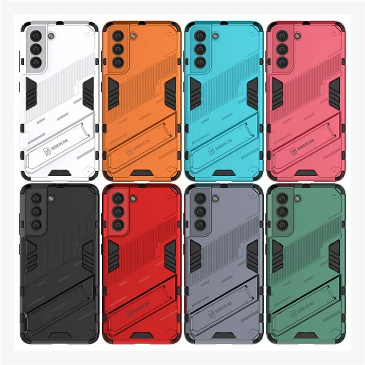 Anti-scratch PC + Case Híbrido de TPU Capa Traseira de Telefone a Prova de Choque com Suporte para Samsung Galaxy S21 FE - Preto