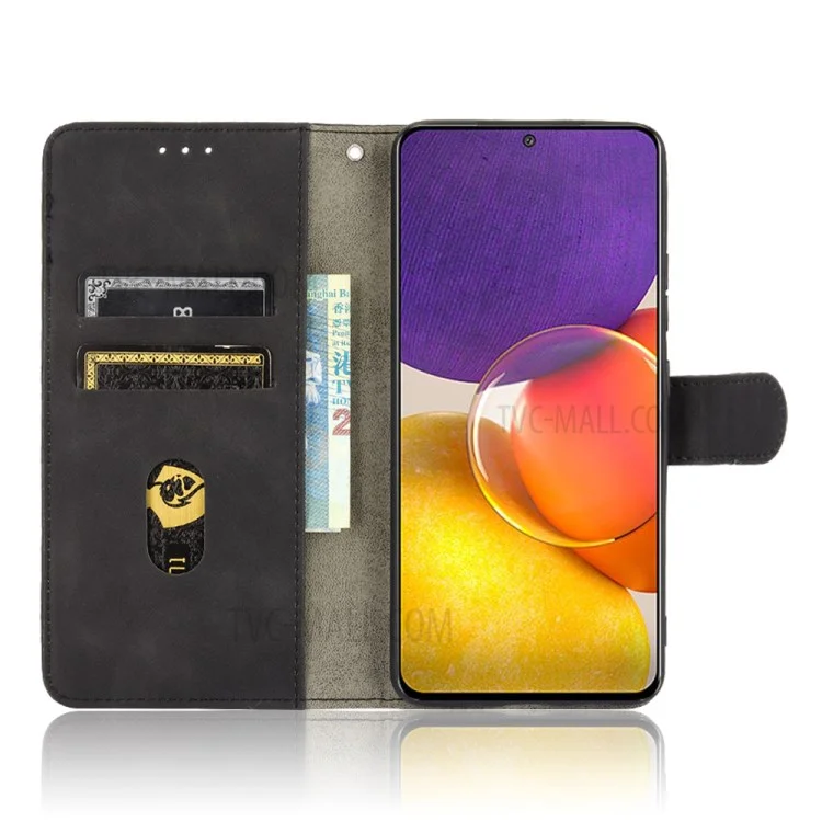 Wallet Stand Design Folio Flip Skin-touch Sentirse De Cuero Protector De Cáscara Cubierta De Teléfono Para Samsung Galaxy A82 5G / Galaxy Quantum 2 - Negro