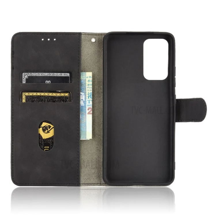 Wallet Stand Design Folio Flip Skin-touch Sentirse De Cuero Protector De Cáscara Cubierta De Teléfono Para Samsung Galaxy A82 5G / Galaxy Quantum 2 - Negro