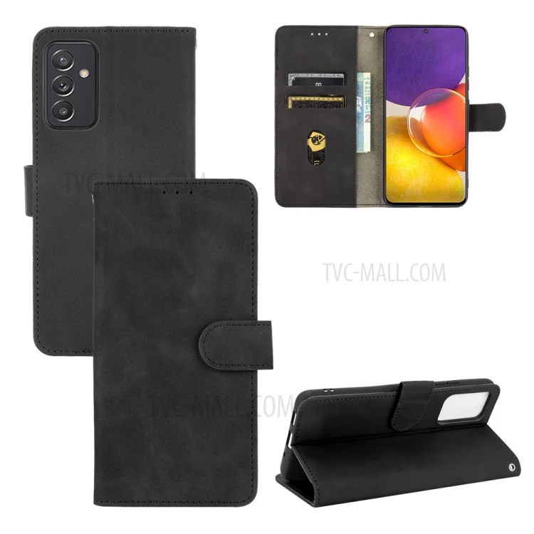 Wallet Stand Design Folio Flip Skin-touch Sentirse De Cuero Protector De Cáscara Cubierta De Teléfono Para Samsung Galaxy A82 5G / Galaxy Quantum 2 - Negro