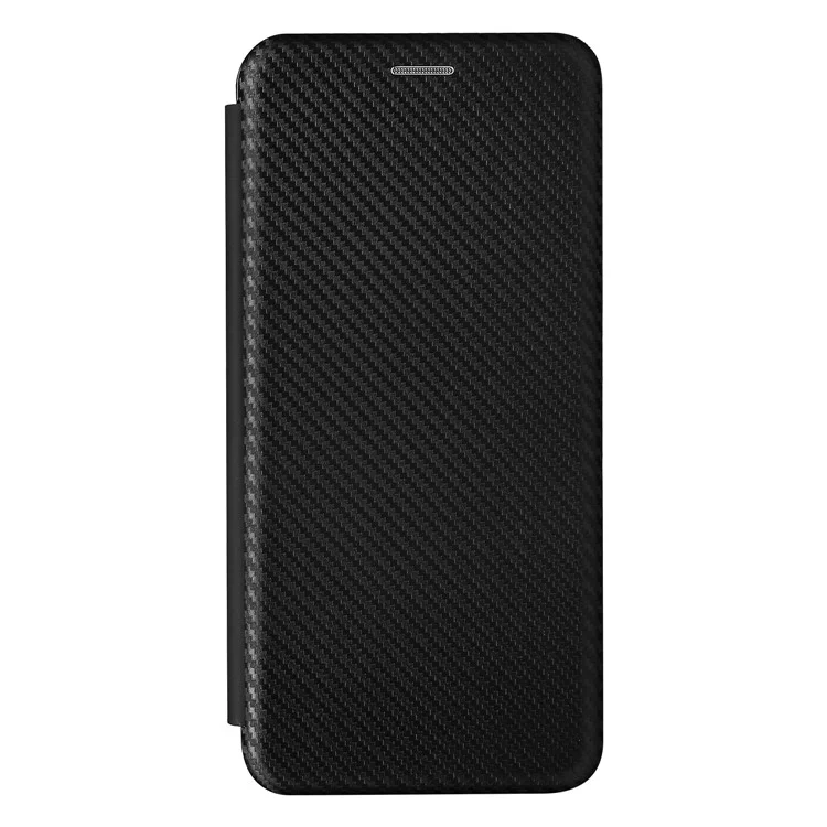 Funda de teléfono de cuero con textura de fibra de carbono antiarañazos y soporte autoadsorble para Samsung Galaxy A22 5G (versión UE) - Negro