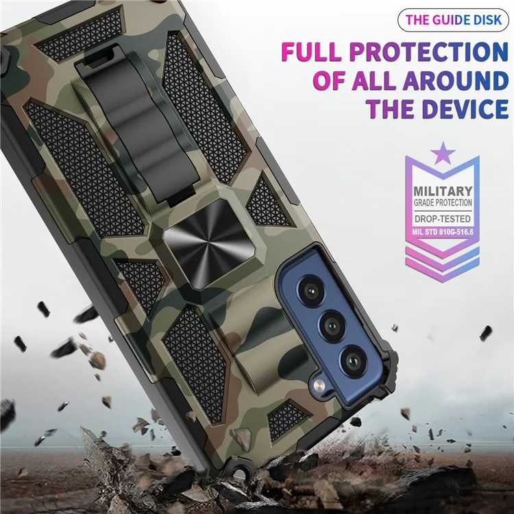 Detectable 2 En 1 Shell Protector De Teléfono De Camuflaje Con Hoja De Imán Para Samsung Galaxy S21 FE - Ejercito Verde