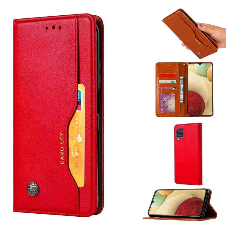 Tampa de Couro da Carteira Absorvida Automaticamente Para o Samsung Galaxy A22 4G (versão da Ue) - Vermelho
