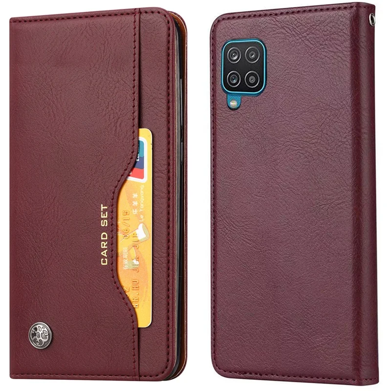 Auto-absorbed Wallet Stand Leather Cover for Samsung Galaxy A22 4G (EU Version) - Wine Red