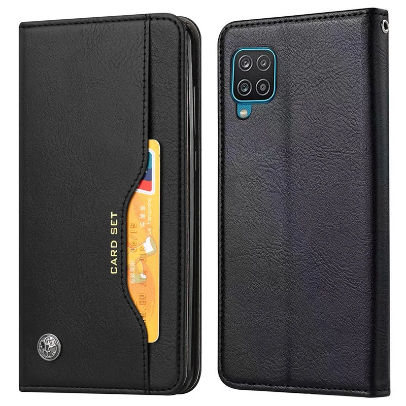 Auto-absorbed Wallet Stand Leather Cover for Samsung Galaxy A22 4G (EU Version) - Black