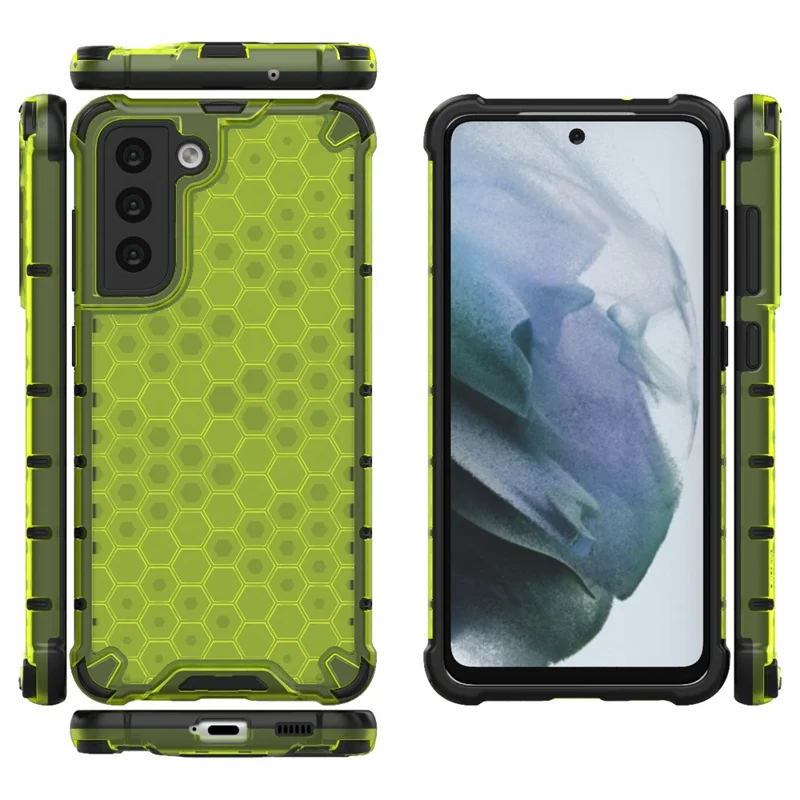 Honeycomb Pattern TPU + PC Hybrid Case Mobile Phone Protector for Samsung Galaxy S21 FE - Green