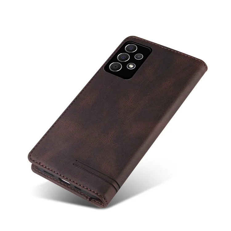 GQ.UTROBE Quality Leather Phone Auto-absorbed Shell Case with Anti-theft Swiping Design for Samsung Galaxy A72 4G/5G - Brown