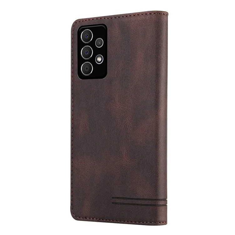 GQ.UTROBE Quality Leather Phone Auto-absorbed Shell Case with Anti-theft Swiping Design for Samsung Galaxy A72 4G/5G - Brown