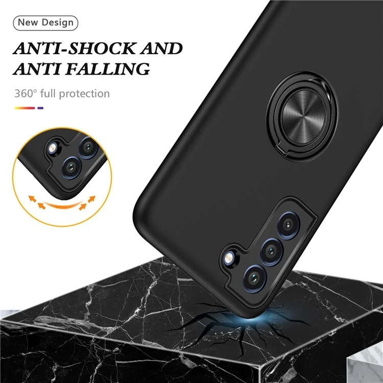Custodia Ibrida per Telefono Cellulare con Design Kickstand ad Anello Invisibile per Samsung Galaxy S21 FE - Nero