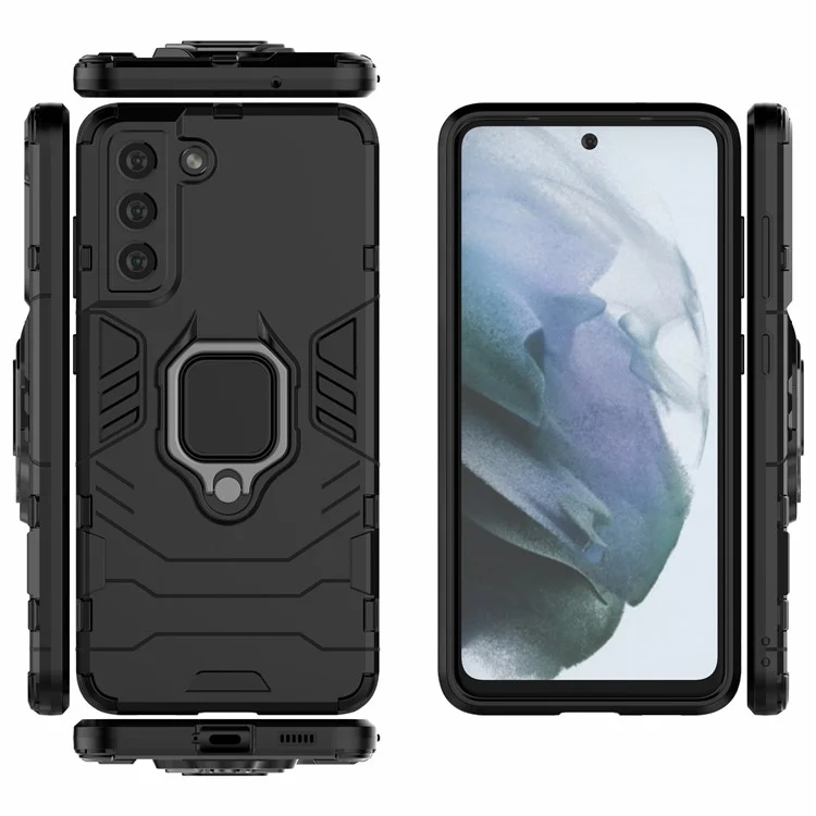 PC 2-in-1 TPU Cool Guard Hybrid Cover Well-Protected Case con supporto ad anello per Samsung Galaxy S21 FE - Nero