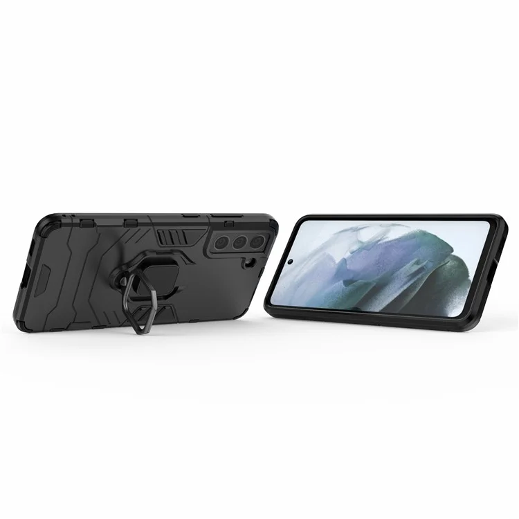 PC 2-in-1 TPU Cool Guard Hybrid Cover Well-Protected Case con supporto ad anello per Samsung Galaxy S21 FE - Nero