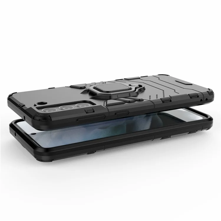 PC 2-in-1 TPU Cool Guard Hybrid Cover Well-Protected Case con supporto ad anello per Samsung Galaxy S21 FE - Nero