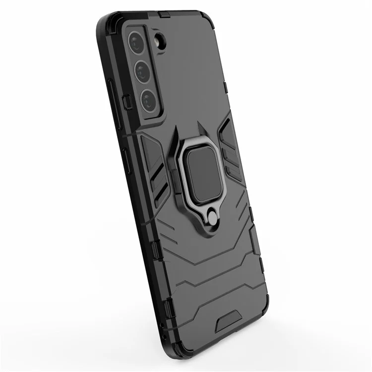 PC 2-in-1 TPU Cool Guard Hybrid Cover Well-Protected Case con supporto ad anello per Samsung Galaxy S21 FE - Nero