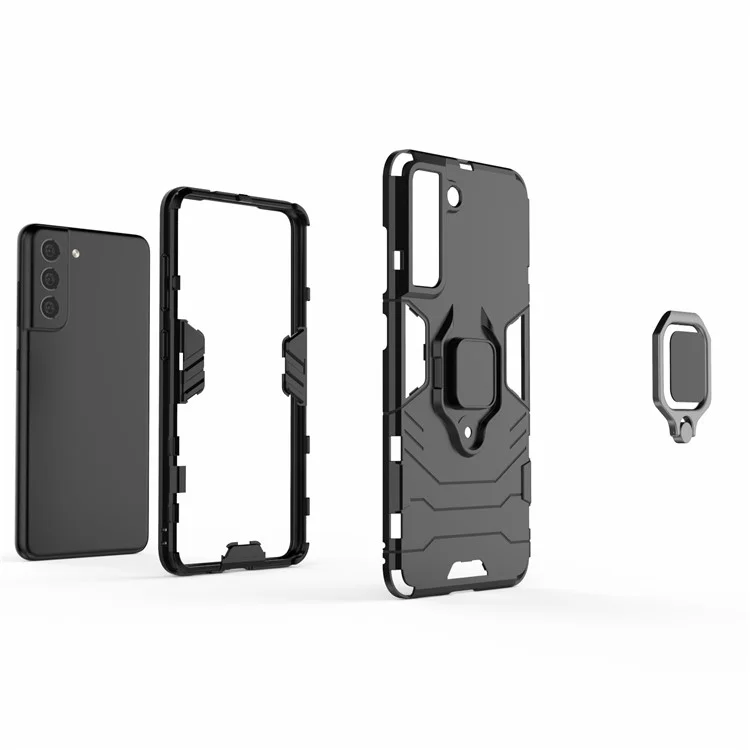 PC 2-in-1 TPU Cool Guard Hybrid Cover Well-Protected Case con supporto ad anello per Samsung Galaxy S21 FE - Nero