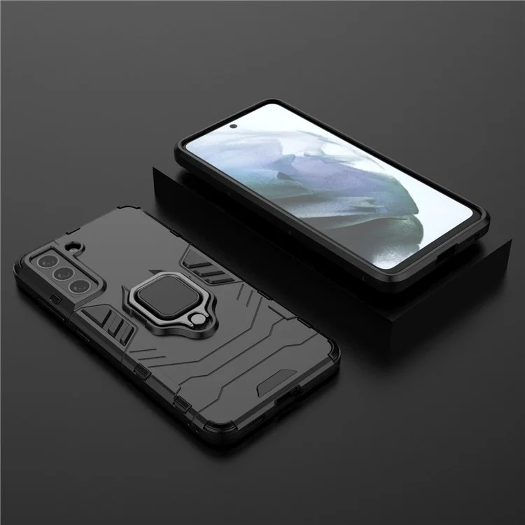 PC 2-in-1 TPU Cool Guard Hybrid Cover Well-Protected Case con supporto ad anello per Samsung Galaxy S21 FE - Nero