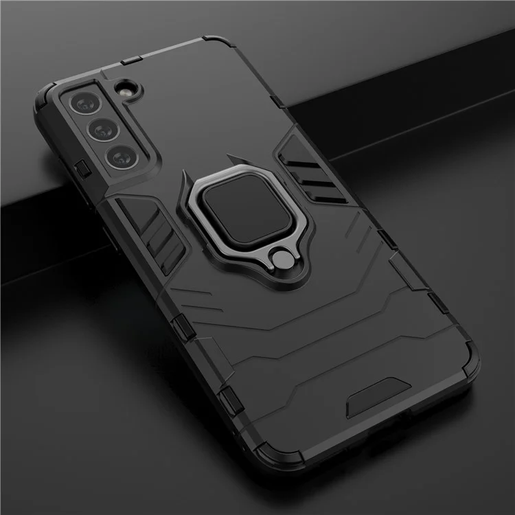 PC 2-in-1 TPU Cool Guard Hybrid Cover Well-Protected Case con supporto ad anello per Samsung Galaxy S21 FE - Nero