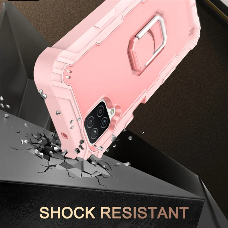 Dual Color Built-in Kickstand Design Shockproof Hybrid Phone Case for Samsung Galaxy A12 - Rose Gold