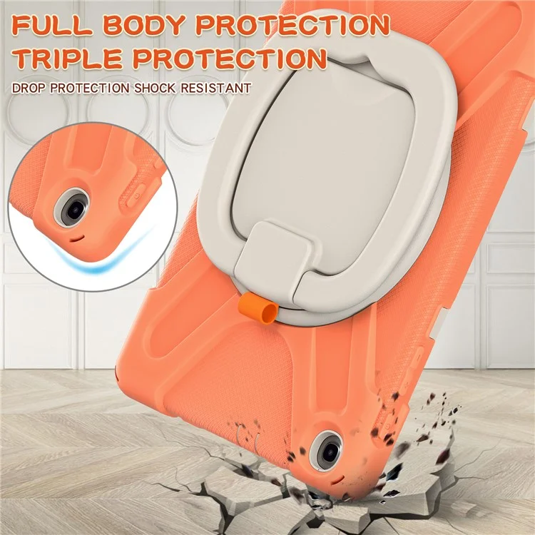 PC + Silicone 360 Degree Swivel Kickstand Case for Samsung Galaxy Tab A 10.1 (2019) SM-T510 (Wi-Fi) / SM-T515 (LTE) - Orange / White