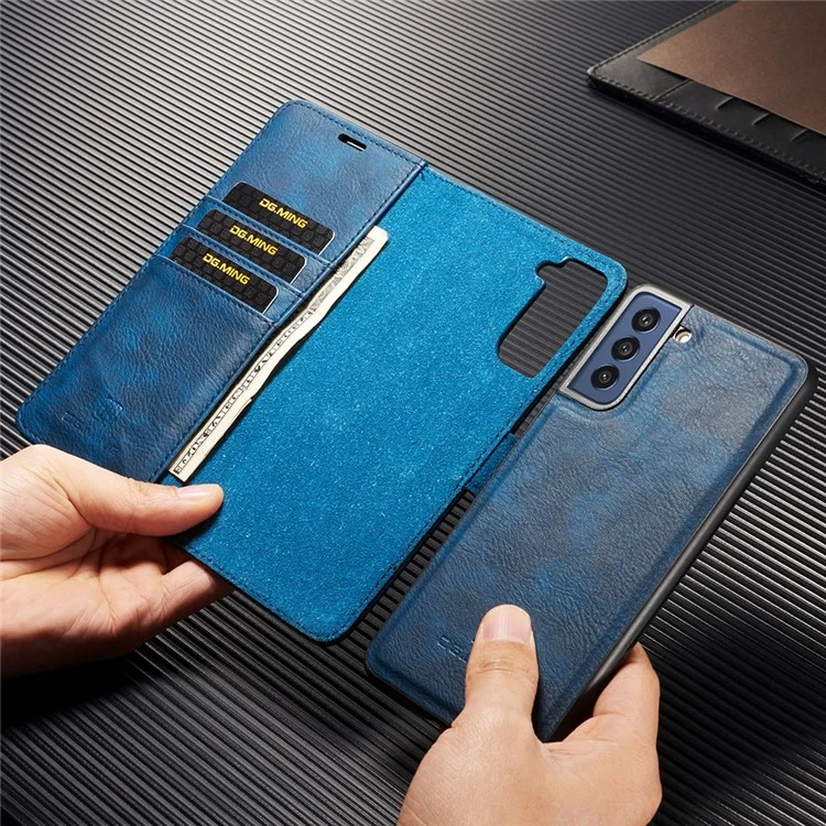 DG.MING per Samsung Galaxy S21 FE Custodia a portafoglio 2-in-1 rimovibile in pelle divisa Supporto a libro Custodia magnetica per telefono - Blu