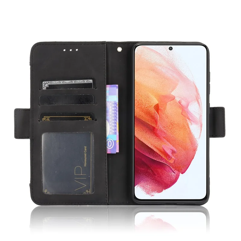 Läderlugg med flera kortfack Design för Samsung Galaxy S21 FE – Svart
