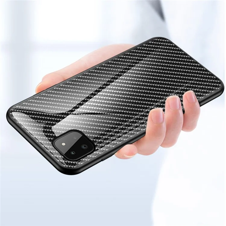 Cover posteriore in vetro temperato con texture in fibra di carbonio, antigraffio, per Samsung Galaxy A22 5G (versione UE) - Fiber Colorful