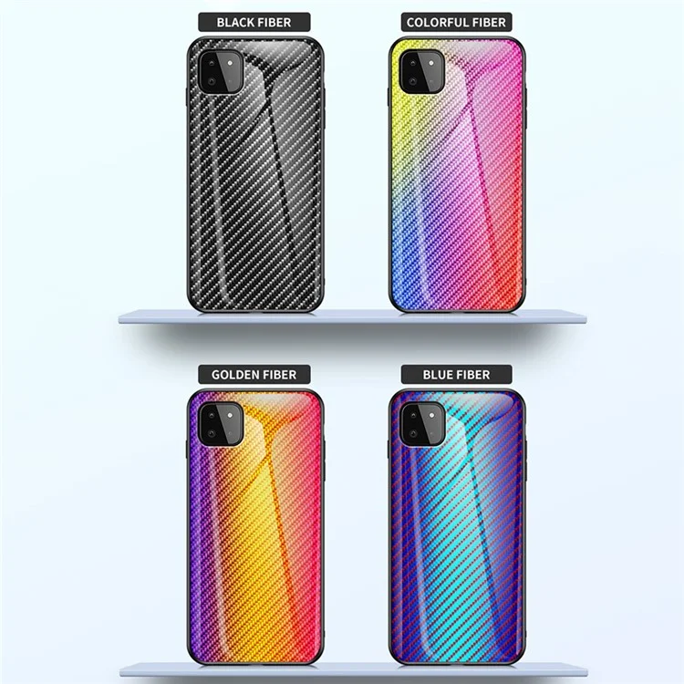 Cover posteriore in vetro temperato con texture in fibra di carbonio, antigraffio, per Samsung Galaxy A22 5G (versione UE) - Fiber Colorful