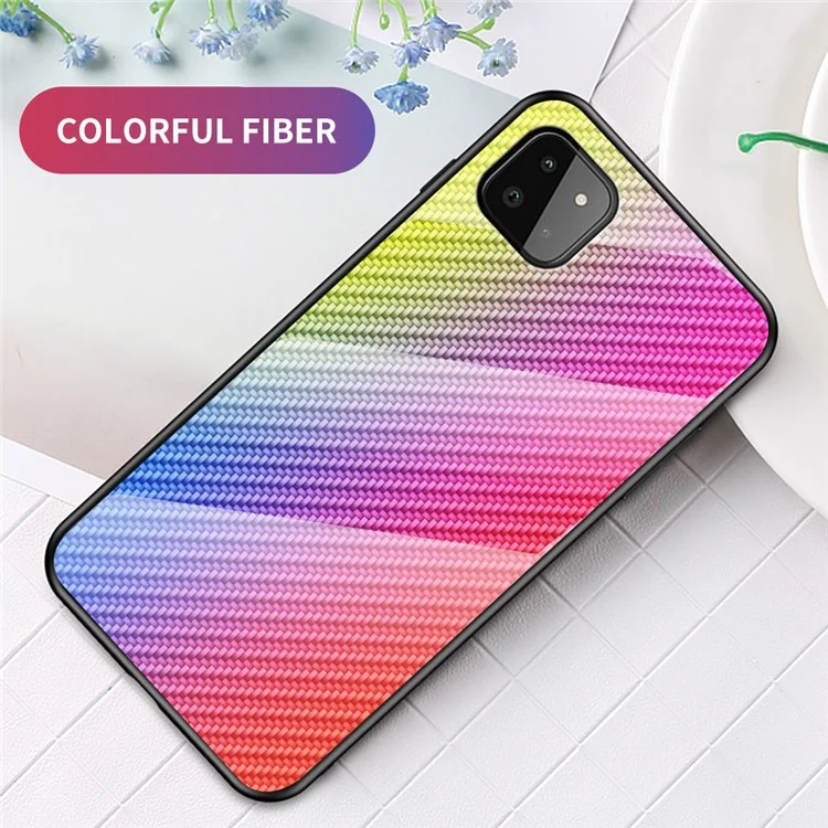 Cover posteriore in vetro temperato con texture in fibra di carbonio, antigraffio, per Samsung Galaxy A22 5G (versione UE) - Fiber Colorful