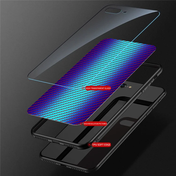 Cover posteriore in vetro temperato con texture in fibra di carbonio, antigraffio, per Samsung Galaxy A22 5G (versione UE) - Fiber Colorful