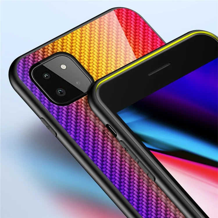 Cover posteriore in vetro temperato con texture in fibra di carbonio, antigraffio, per Samsung Galaxy A22 5G (versione UE) - Fiber Colorful