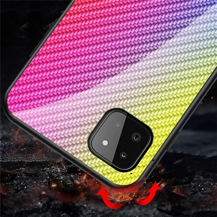 Cover posteriore in vetro temperato con texture in fibra di carbonio, antigraffio, per Samsung Galaxy A22 5G (versione UE) - Fiber Colorful