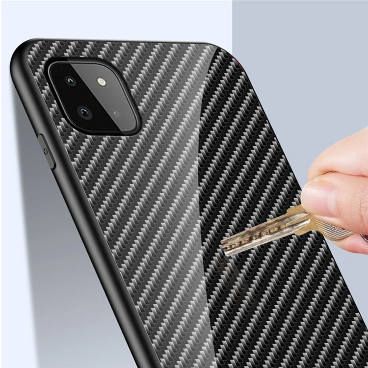 Cover posteriore in vetro temperato con texture in fibra di carbonio, antigraffio, per Samsung Galaxy A22 5G (versione UE) - Fiber Colorful