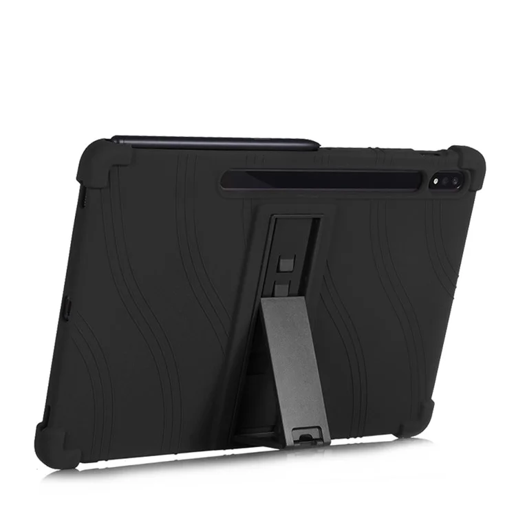 Coperchio di Tablet in Silicone Con Cavalletto di Slittamento Per Samsung Galaxy Tab S8/S7 - Nero