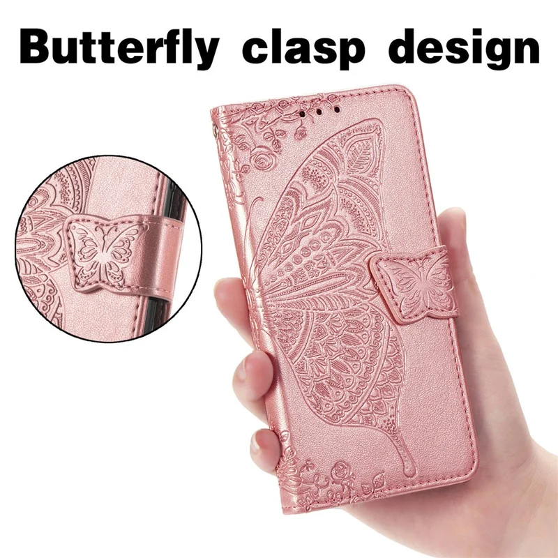Big Butterfly Imprinting Stand Design Design Ponete Ghell Per Samsung Galaxy A22 4G (versione Ue) - Oro Rosa